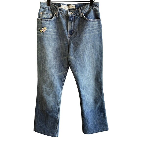 VINTAGE ZENA Jeans Bootcut Mid Rise Embroidered Floral Womens Size 8 Cot… - Picture 3 of 10
